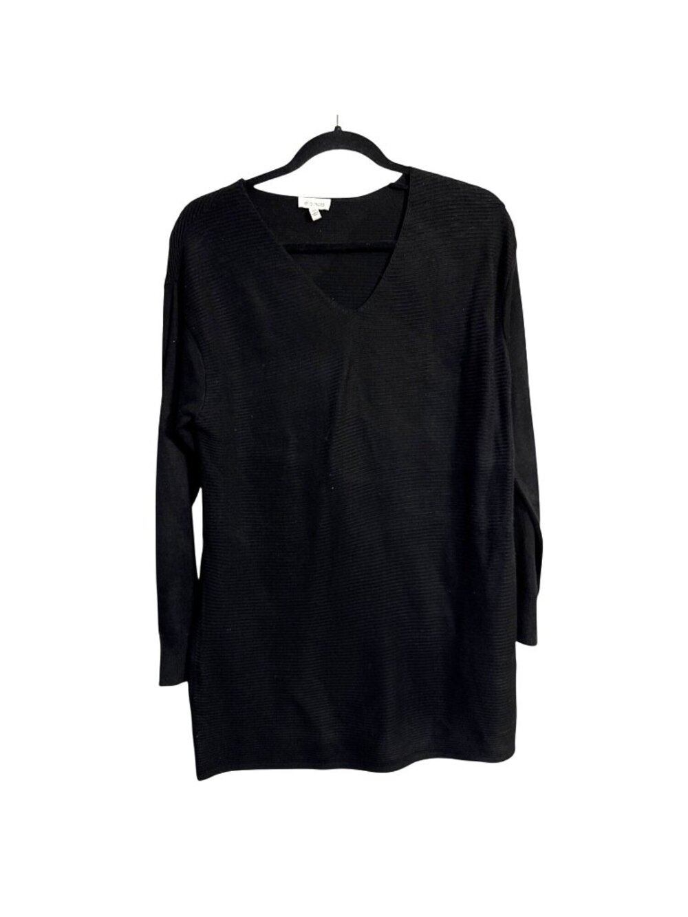 Ella Moss Womens Black Ribbed V-Neck Long Sleeve Sweater Size M